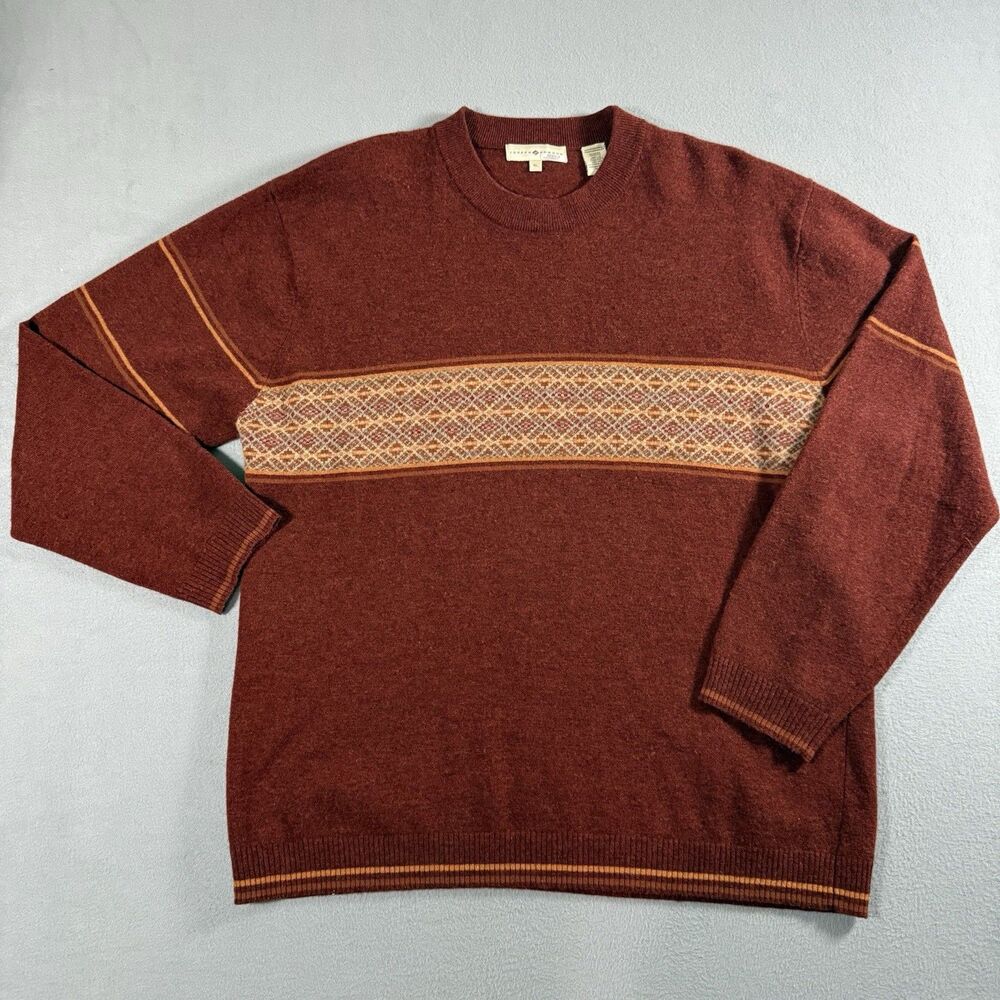 Joseph Abboud Vintage Sweater Mens XL Rust Wool Fair Isle Stripe Hong Kong